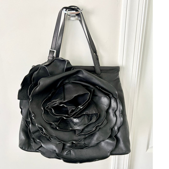 Valentino Handbags - Valentino Garavani Full Wrapped Leather Petal Flower Frame Petal Tote Bag Black